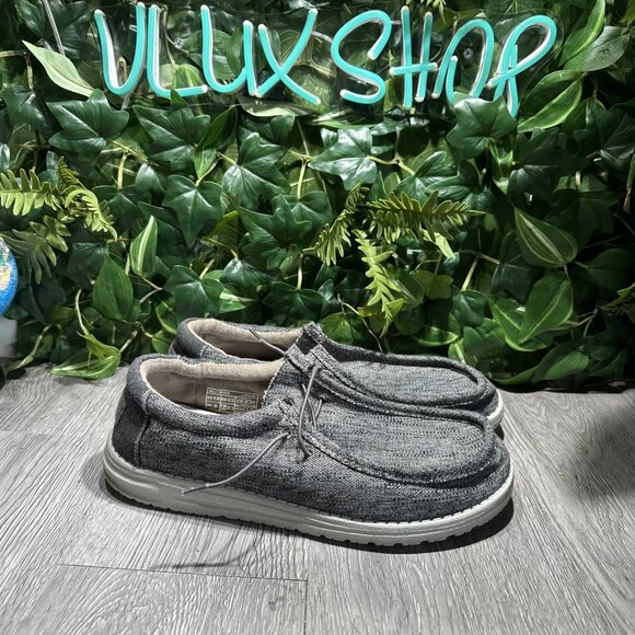 Hey Dude Mens Wally Woven Sneakers Shoes Slip On Gray Carbone Size 10